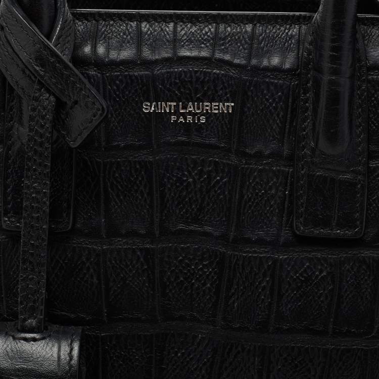 Pre Owned Saint Laurent Black Croc Embossed Leather Nano Classic Sac De Jour Tote