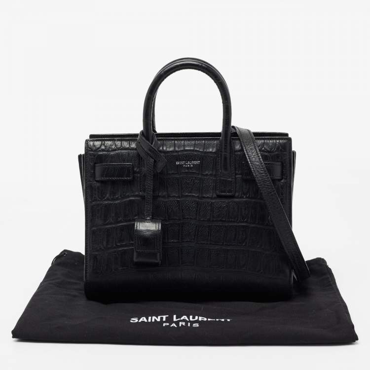 Pre Owned Saint Laurent Black Croc Embossed Leather Nano Classic Sac De Jour Tote
