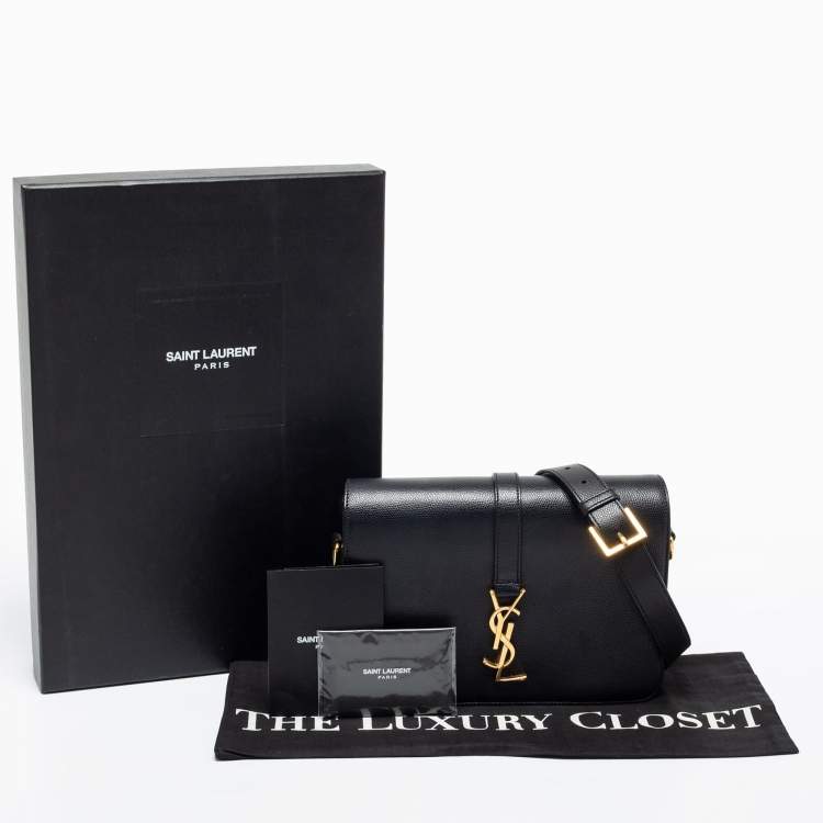 Pre Owned Saint Laurent Black Textured Leather Medium Monogram Universite Shoulder Bag