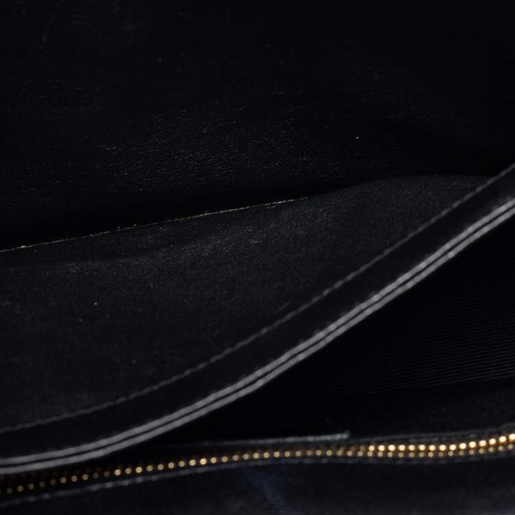 Pre Owned Saint Laurent Black Textured Leather Medium Monogram Universite Shoulder Bag