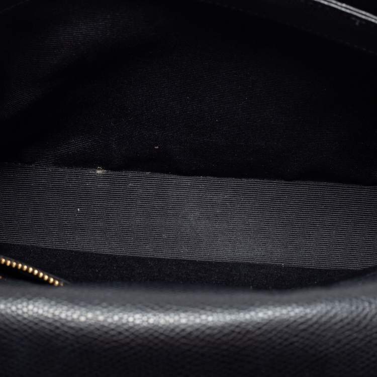 Pre Owned Saint Laurent Black Textured Leather Medium Monogram Universite Shoulder Bag