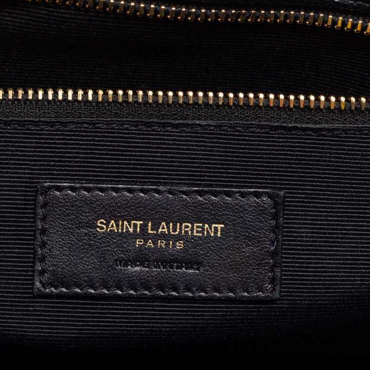 Pre Owned Saint Laurent Black Textured Leather Medium Monogram Universite Shoulder Bag
