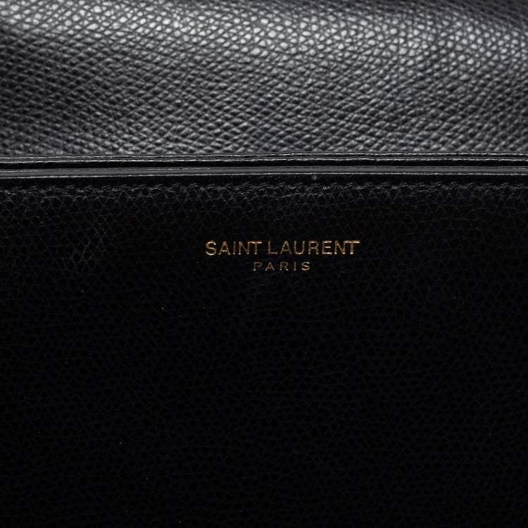 Pre Owned Saint Laurent Black Textured Leather Medium Monogram Universite Shoulder Bag