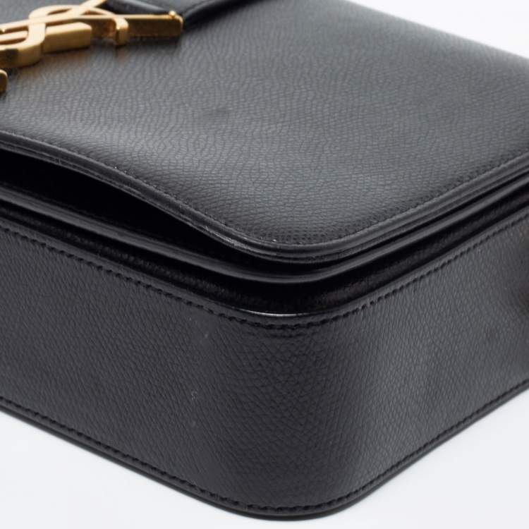 Pre Owned Saint Laurent Black Textured Leather Medium Monogram Universite Shoulder Bag