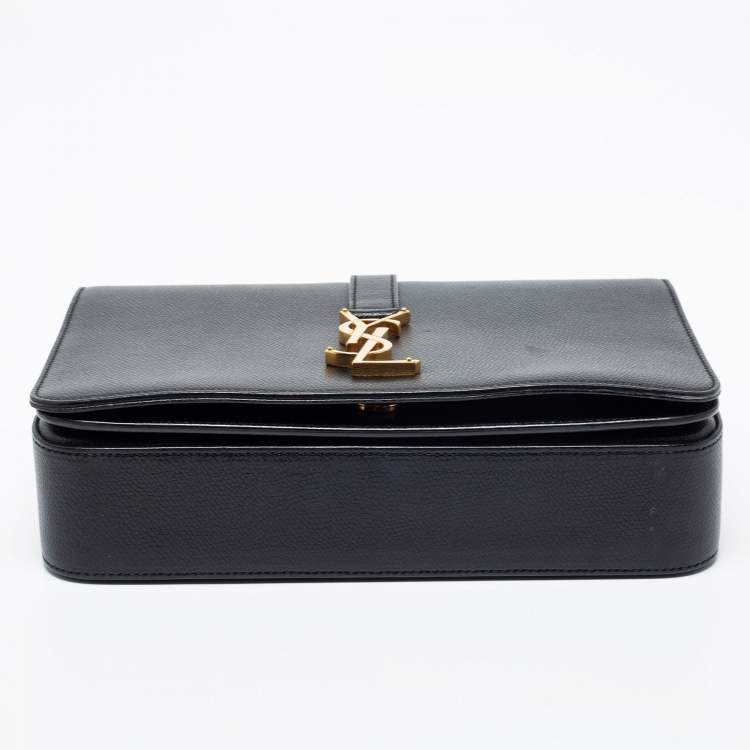 Pre Owned Saint Laurent Black Textured Leather Medium Monogram Universite Shoulder Bag