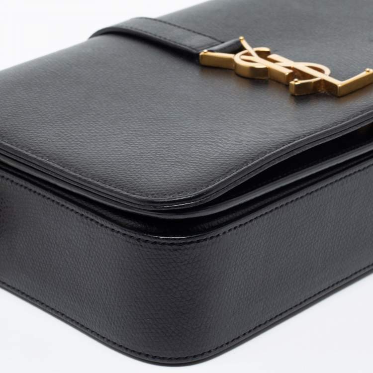 Pre Owned Saint Laurent Black Textured Leather Medium Monogram Universite Shoulder Bag