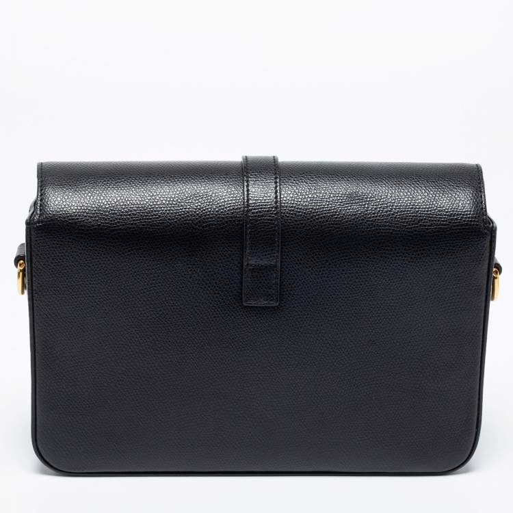 Pre Owned Saint Laurent Black Textured Leather Medium Monogram Universite Shoulder Bag