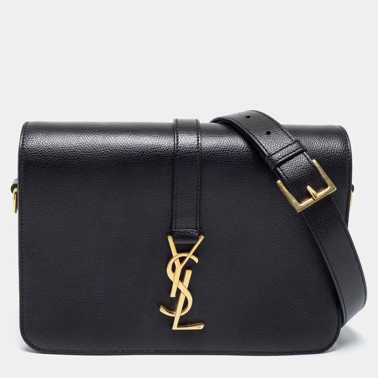 Pre Owned Saint Laurent Black Textured Leather Medium Monogram Universite Shoulder Bag