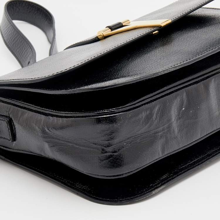 Pre Owned Yves Saint Laurent Black Textured Leather Large Chyc Shoulder Bag