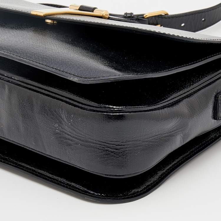 Pre Owned Yves Saint Laurent Black Textured Leather Large Chyc Shoulder Bag