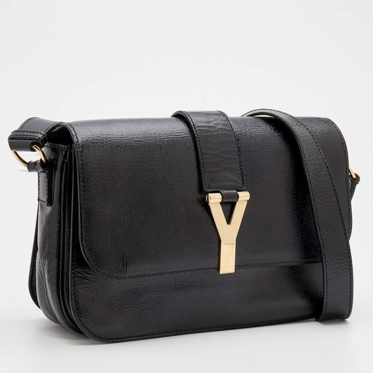Pre Owned Yves Saint Laurent Black Textured Leather Large Chyc Shoulder Bag