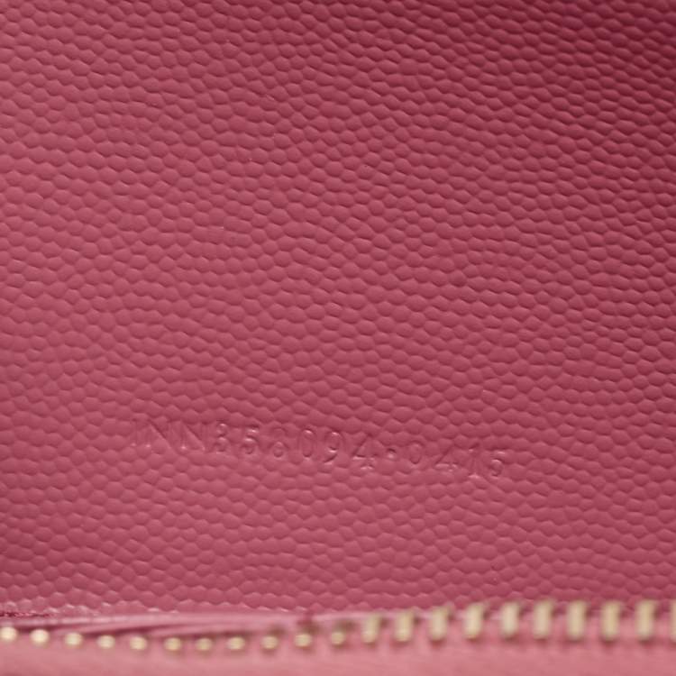 Pre Owned Saint Laurent Pink Matelassé Leather Cassandre Zip Around Wallet