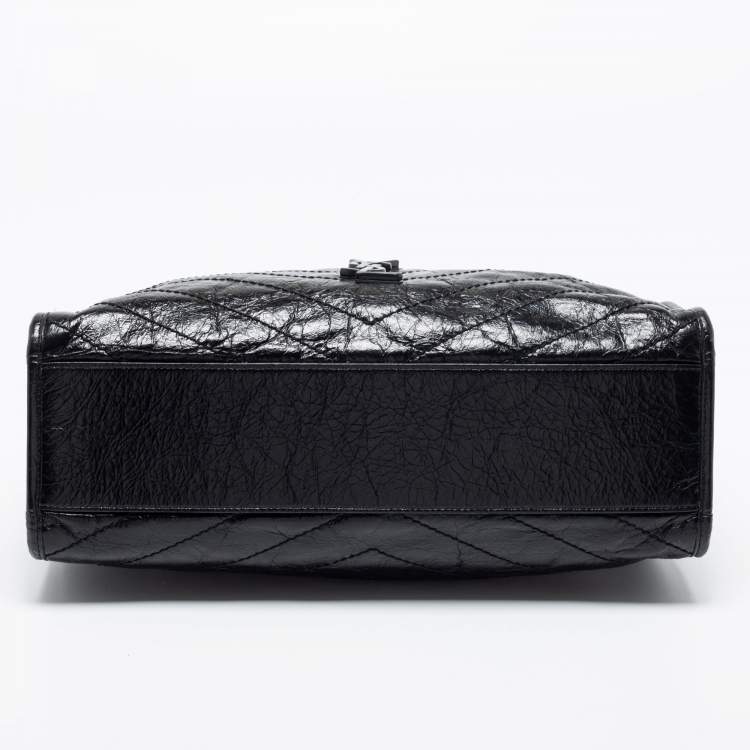 Pre Owned Saint Laurent Black Crinkled Leather Niki Tote