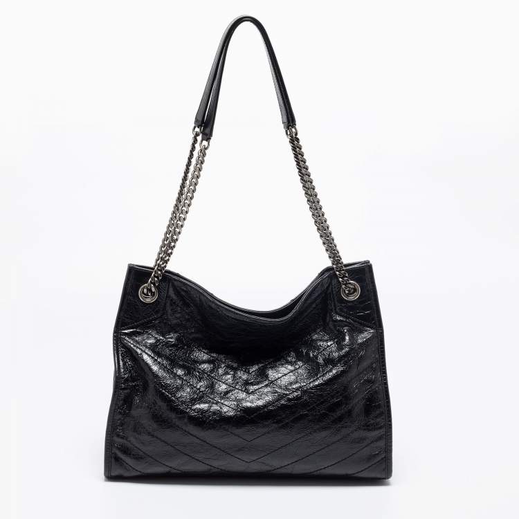 Pre Owned Saint Laurent Black Crinkled Leather Niki Tote