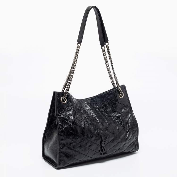 Pre Owned Saint Laurent Black Crinkled Leather Niki Tote