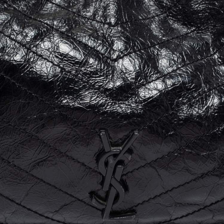 Pre Owned Saint Laurent Black Crinkled Leather Niki Tote