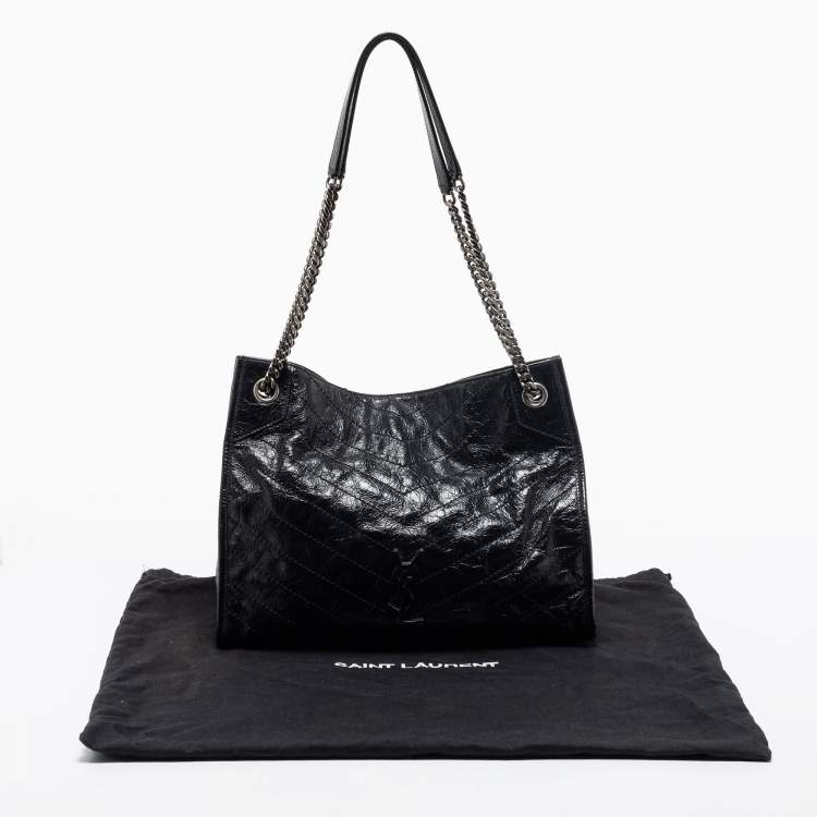 Pre Owned Saint Laurent Black Crinkled Leather Niki Tote