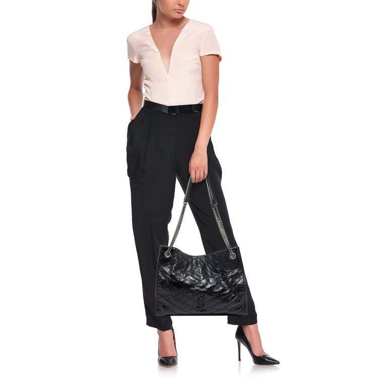 Pre Owned Saint Laurent Black Crinkled Leather Niki Tote