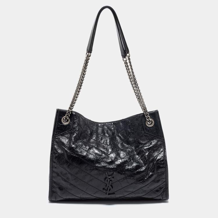 Pre Owned Saint Laurent Black Crinkled Leather Niki Tote
