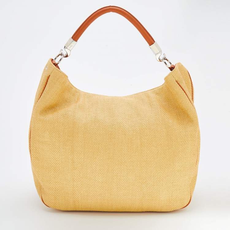 Pre Owned Yves Saint Laurent Yellow/Brown Fabric And Leather Hobo