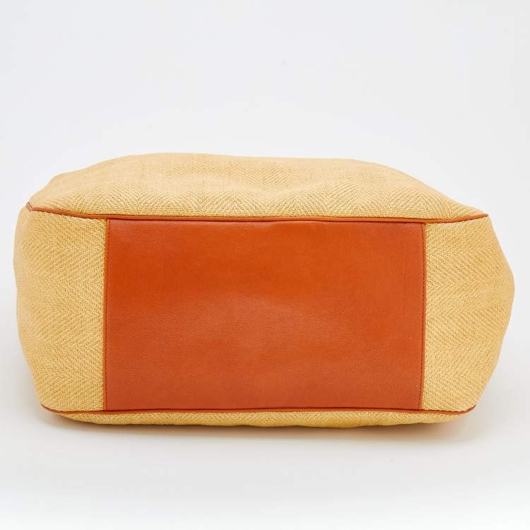 Pre Owned Yves Saint Laurent Yellow/Brown Fabric And Leather Hobo
