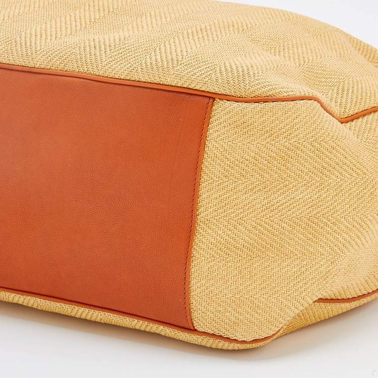 Pre Owned Yves Saint Laurent Yellow/Brown Fabric And Leather Hobo