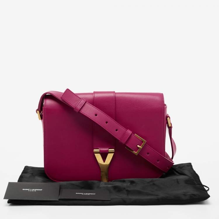 Pre Owned Saint Laurent Pink Leather Medium Chyc Flap Bag