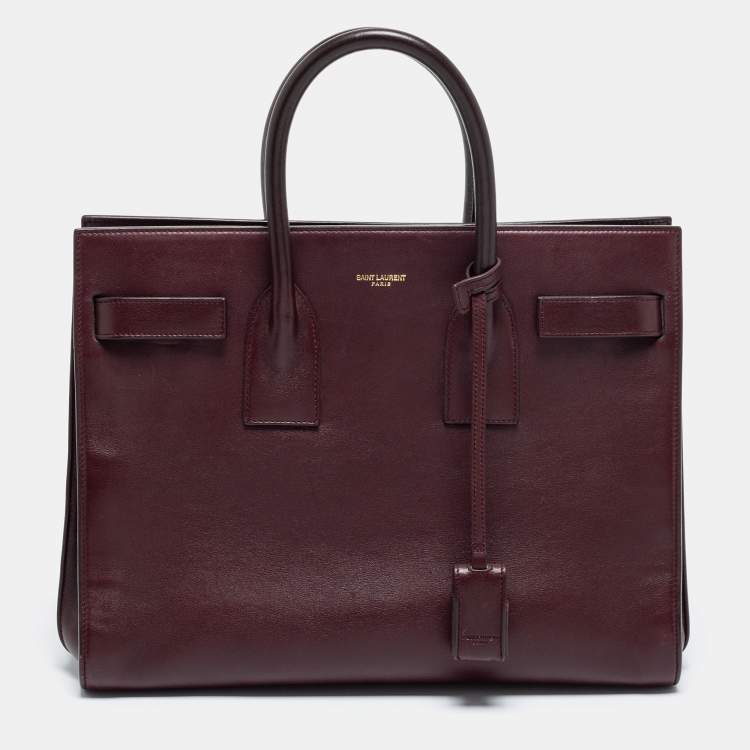 Pre Owned Saint Laurent Burgundy Leather Small Classic Sac De Jour Tote