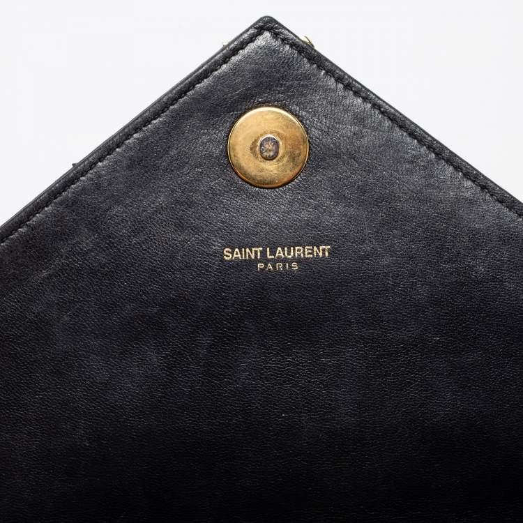 Pre Owned Saint Laurent Black Quilted Leather Monogram Envelope Shoulder Bag