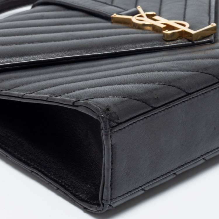 Pre Owned Saint Laurent Black Quilted Leather Monogram Envelope Shoulder Bag