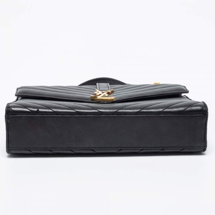 Pre Owned Saint Laurent Black Quilted Leather Monogram Envelope Shoulder Bag