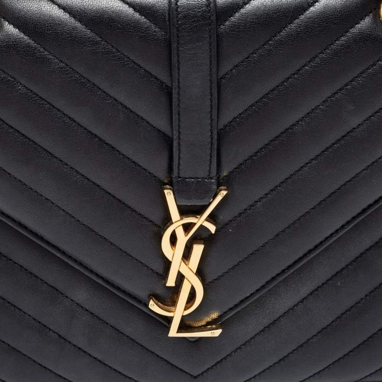 Pre Owned Saint Laurent Black Quilted Leather Monogram Envelope Shoulder Bag