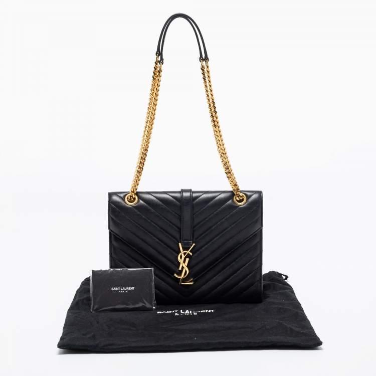 Pre Owned Saint Laurent Black Quilted Leather Monogram Envelope Shoulder Bag
