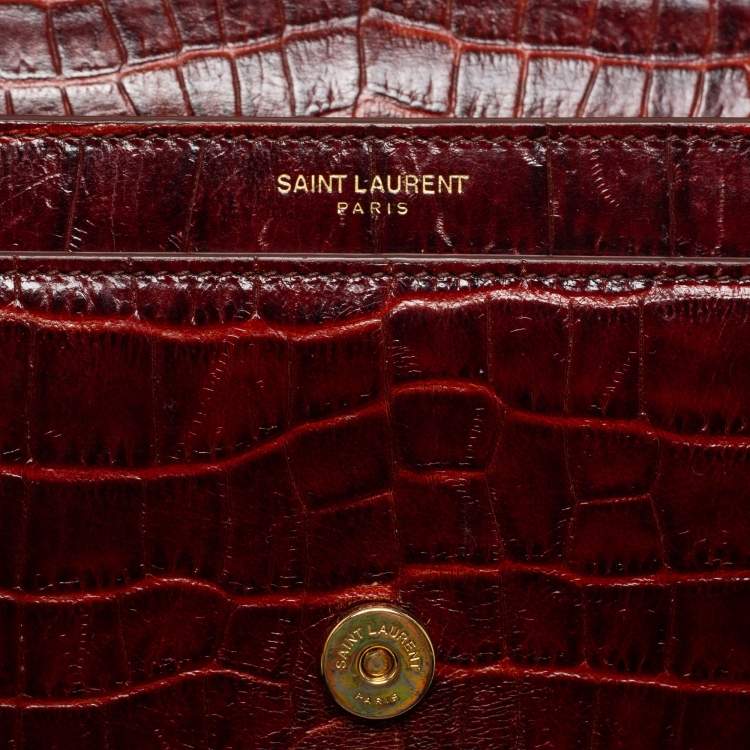 Pre Owned Saint Laurent Rust Croc Embossed Leather Medium Sunset Shoulder Bag