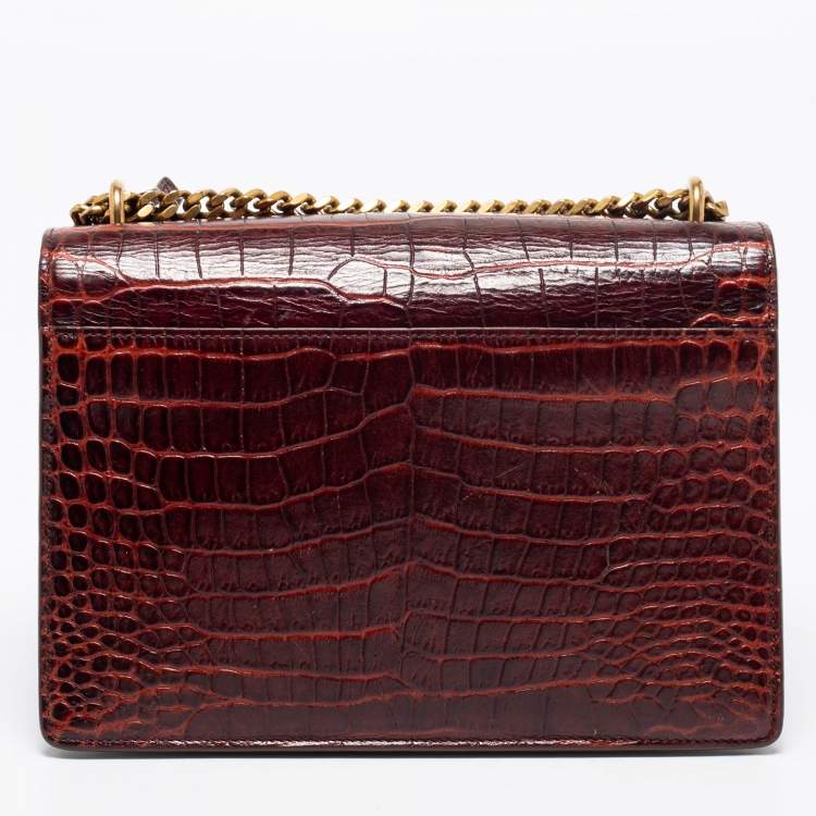 Pre Owned Saint Laurent Rust Croc Embossed Leather Medium Sunset Shoulder Bag