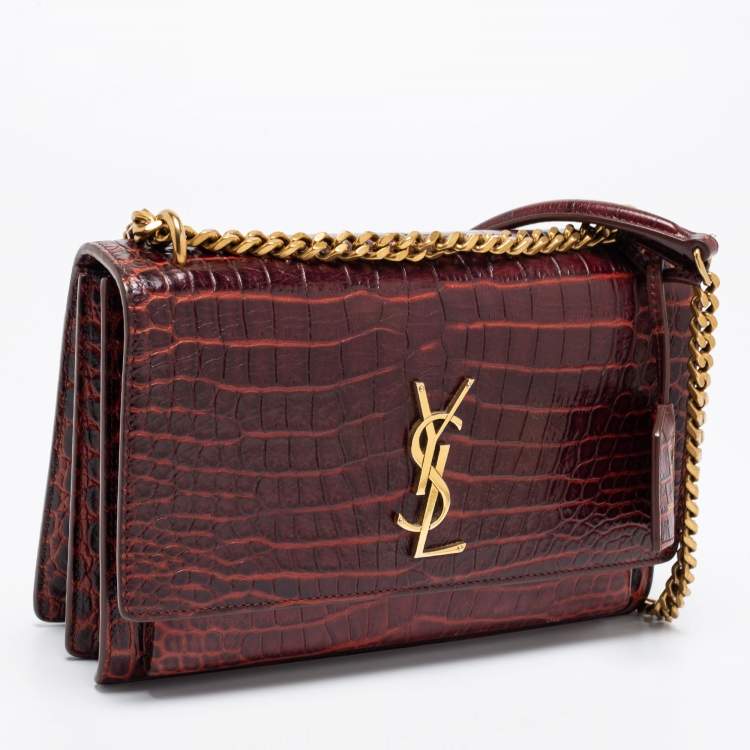 Pre Owned Saint Laurent Rust Croc Embossed Leather Medium Sunset Shoulder Bag
