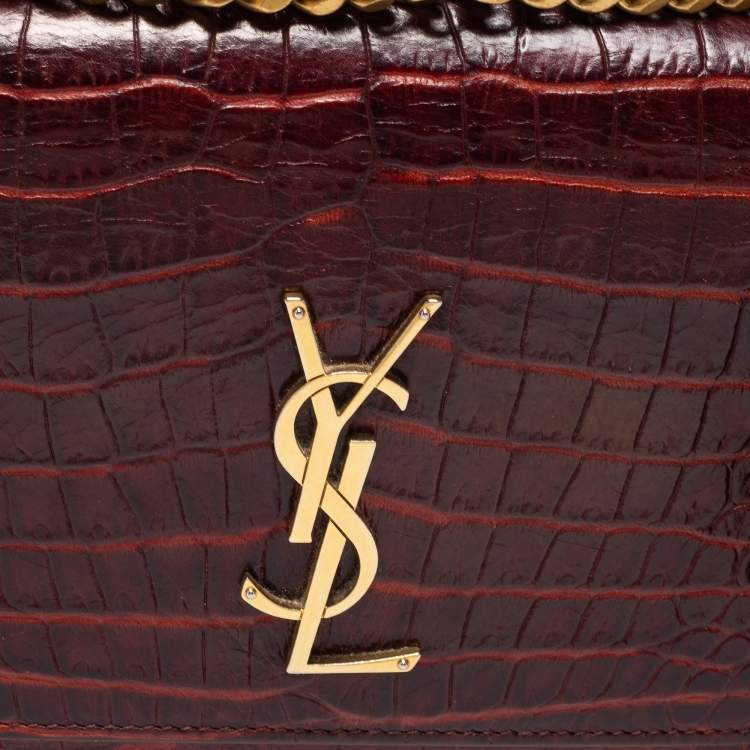 Pre Owned Saint Laurent Rust Croc Embossed Leather Medium Sunset Shoulder Bag