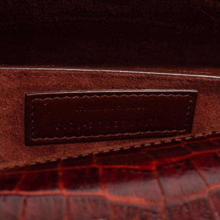 Pre Owned Saint Laurent Rust Croc Embossed Leather Medium Sunset Shoulder Bag