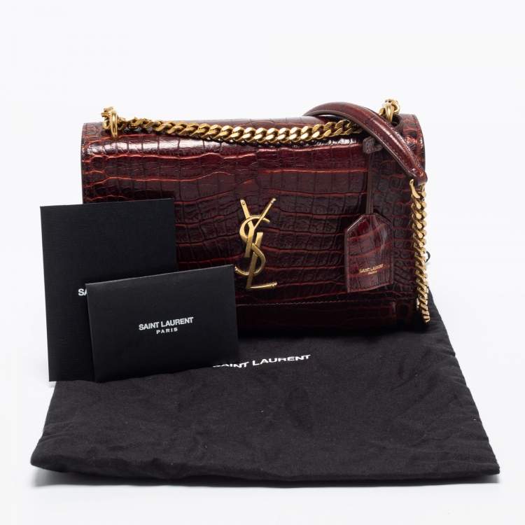 Pre Owned Saint Laurent Rust Croc Embossed Leather Medium Sunset Shoulder Bag
