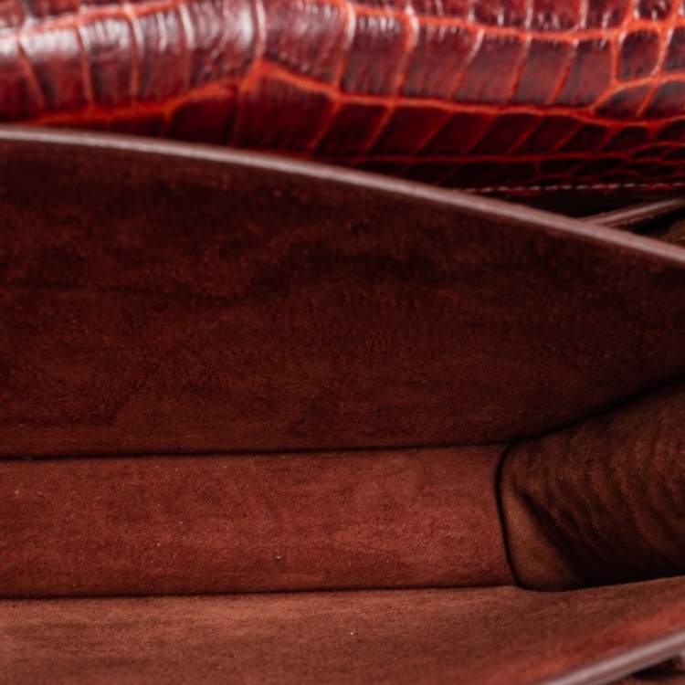 Pre Owned Saint Laurent Rust Croc Embossed Leather Medium Sunset Shoulder Bag