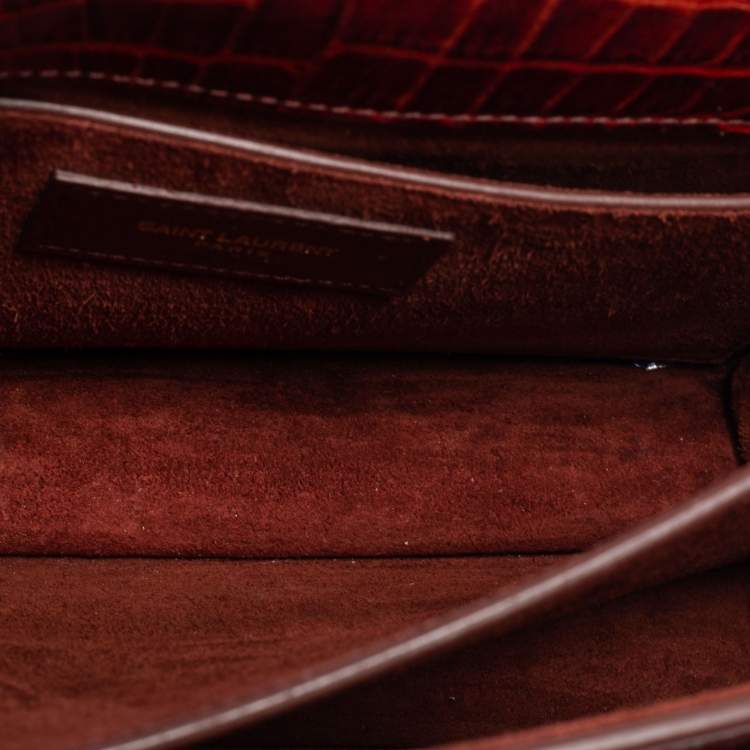 Pre Owned Saint Laurent Rust Croc Embossed Leather Medium Sunset Shoulder Bag