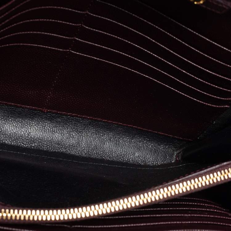 مملوكة مسبقًا Saint Laurent Burgundy Matelassé Leather Monogram Envelope Wallet on Chain