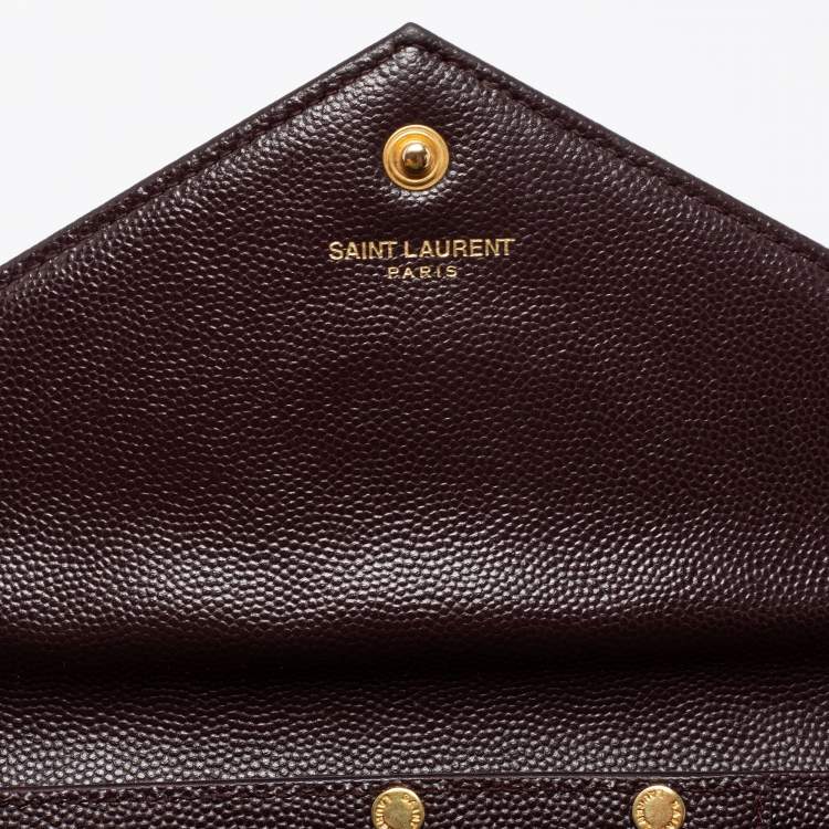 مملوكة مسبقًا Saint Laurent Burgundy Matelassé Leather Monogram Envelope Wallet on Chain