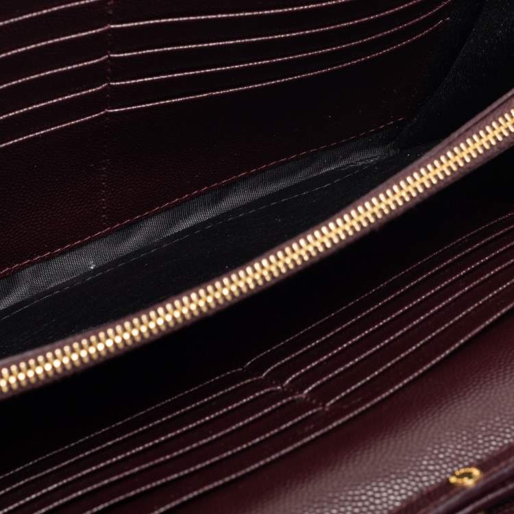 مملوكة مسبقًا Saint Laurent Burgundy Matelassé Leather Monogram Envelope Wallet on Chain