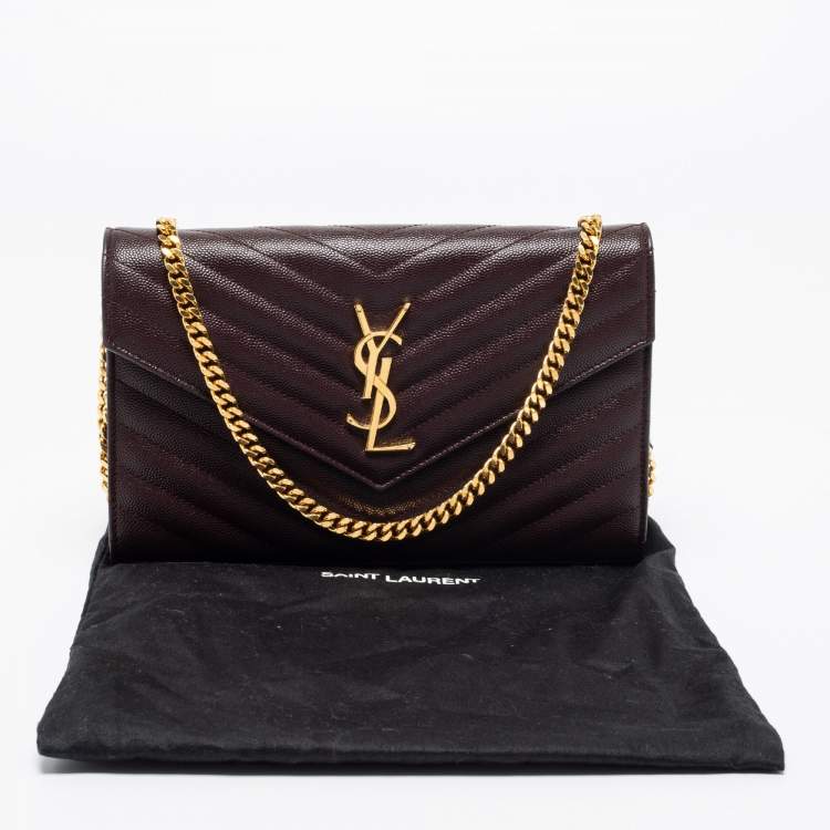 مملوكة مسبقًا Saint Laurent Burgundy Matelassé Leather Monogram Envelope Wallet on Chain