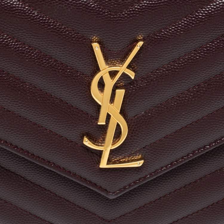 مملوكة مسبقًا Saint Laurent Burgundy Matelassé Leather Monogram Envelope Wallet on Chain