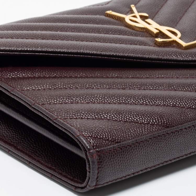 مملوكة مسبقًا Saint Laurent Burgundy Matelassé Leather Monogram Envelope Wallet on Chain