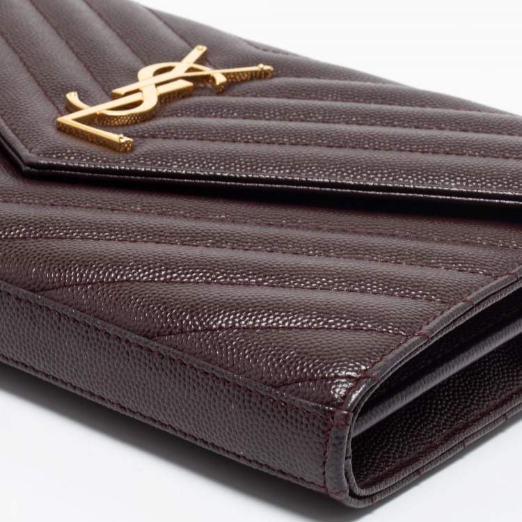 مملوكة مسبقًا Saint Laurent Burgundy Matelassé Leather Monogram Envelope Wallet on Chain