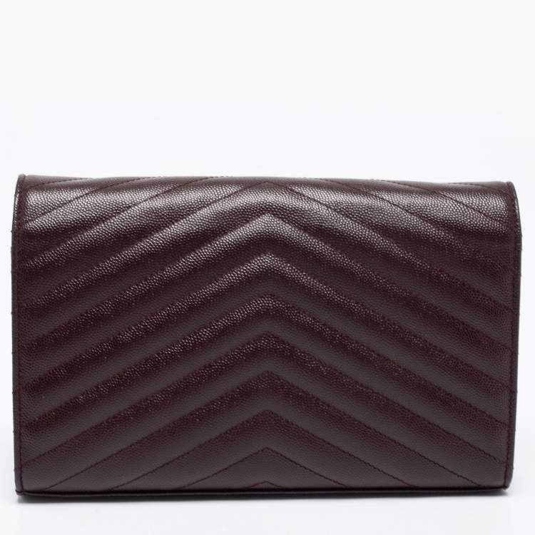 مملوكة مسبقًا Saint Laurent Burgundy Matelassé Leather Monogram Envelope Wallet on Chain