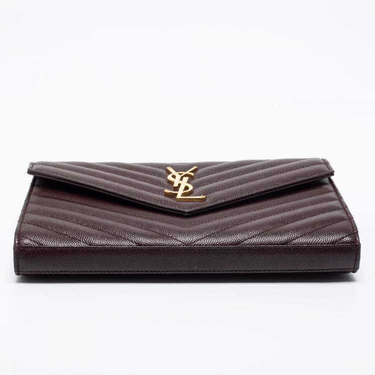 مملوكة مسبقًا Saint Laurent Burgundy Matelassé Leather Monogram Envelope Wallet on Chain